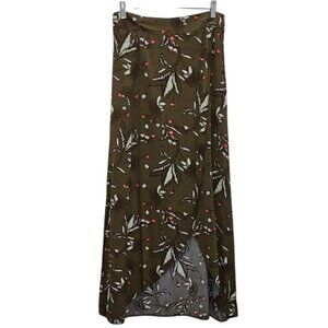 Express Floral Wrap Pull On Maxi Skirt Size Small Olive Green Careerwear Office